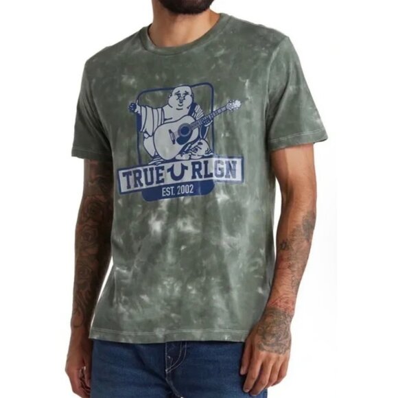 True Religion Mens Size S Buddha Logo Graphic Tee Balsam Green Tie‎ Dye T-Shirt - Picture 2 of 8